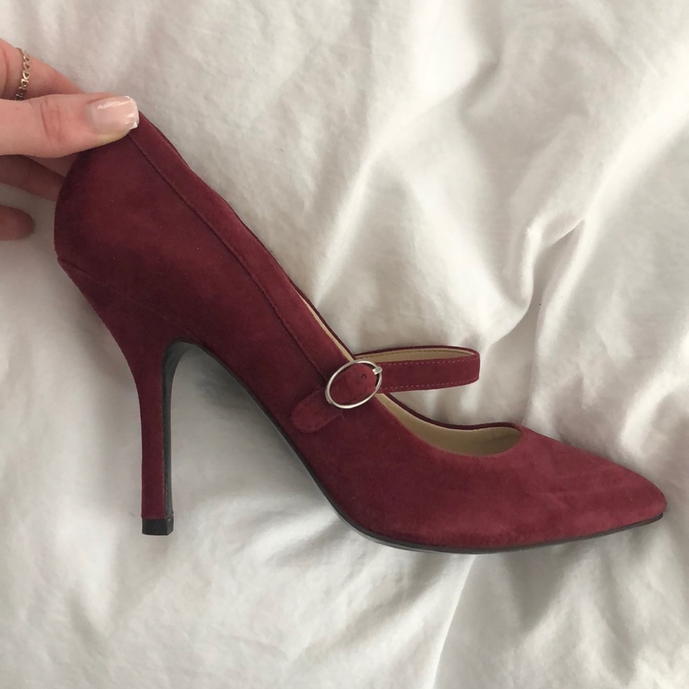 Nine West Burgundy Suede Mary Jane Heels